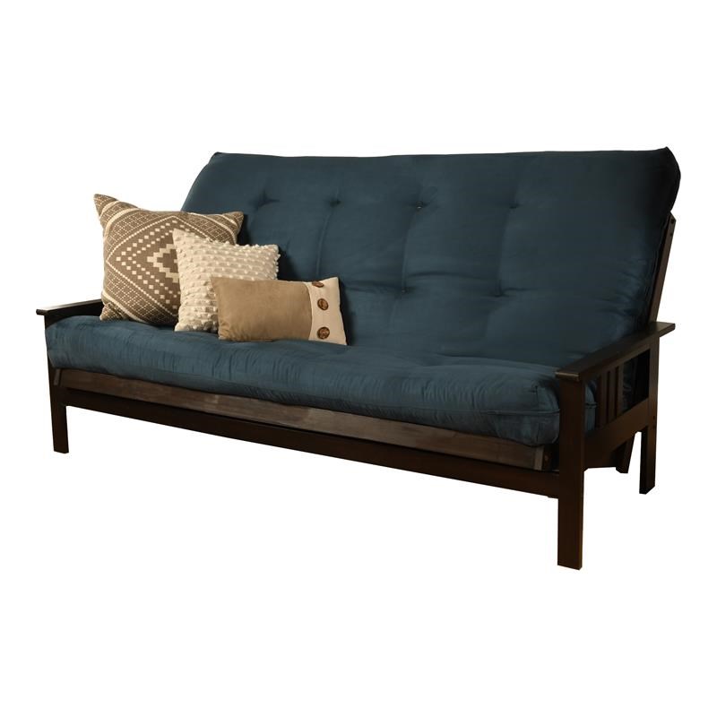 Pemberly Row Futon Frame with Fabric Mattress in Blue and Espresso