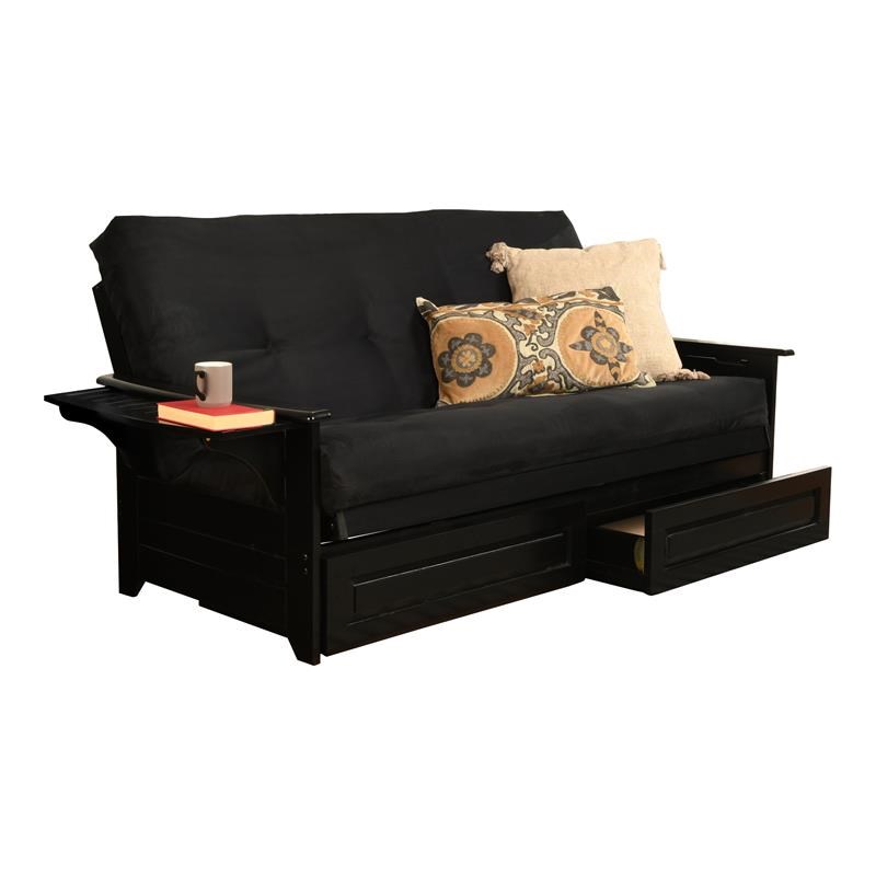 Pemberly Row Storage Futon with Suede Fabric Mattress in Black