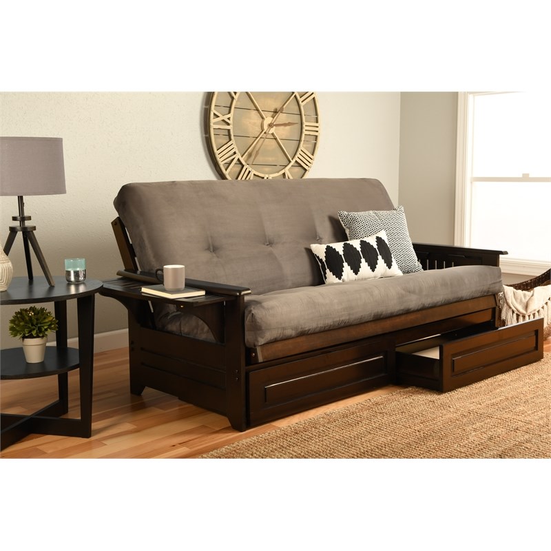Pemberly Row Frame with Suede Fabric Mattress in Espresso and Gray