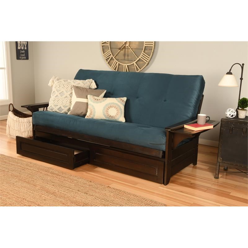 Pemberly Row Frame with Suede Fabric Mattress in Espresso and Blue