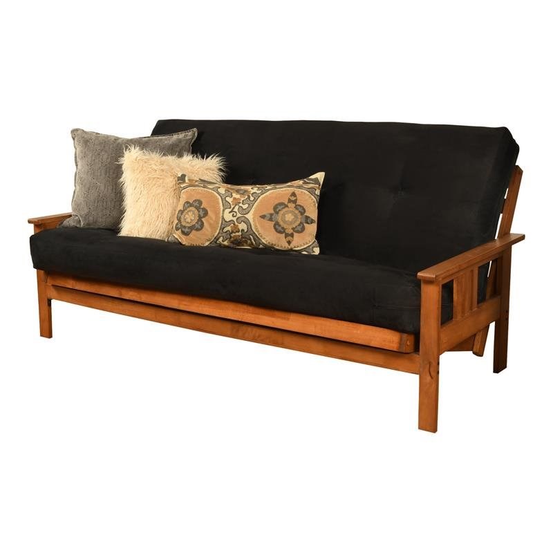 Pemberly Row Futon with Suede Fabric Mattress in Barbados and Black