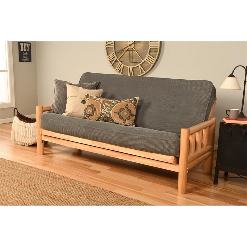 Pemberly Row Futon with Fabric Mattress in Thunder Gray and Natural