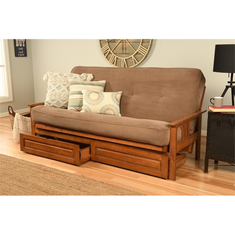 Pemberly Row Futon with Fabric Mattress in Barbados and Mocha Brown