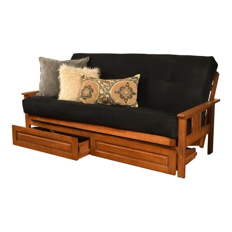 Pemberly Row Futon with Suede Fabric Mattress in Barbados and Black