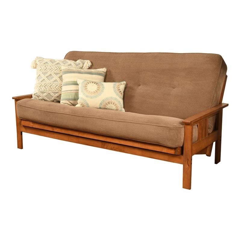 Pemberly Row Futon with Fabric Mattress in Mocha Brown and Barbados