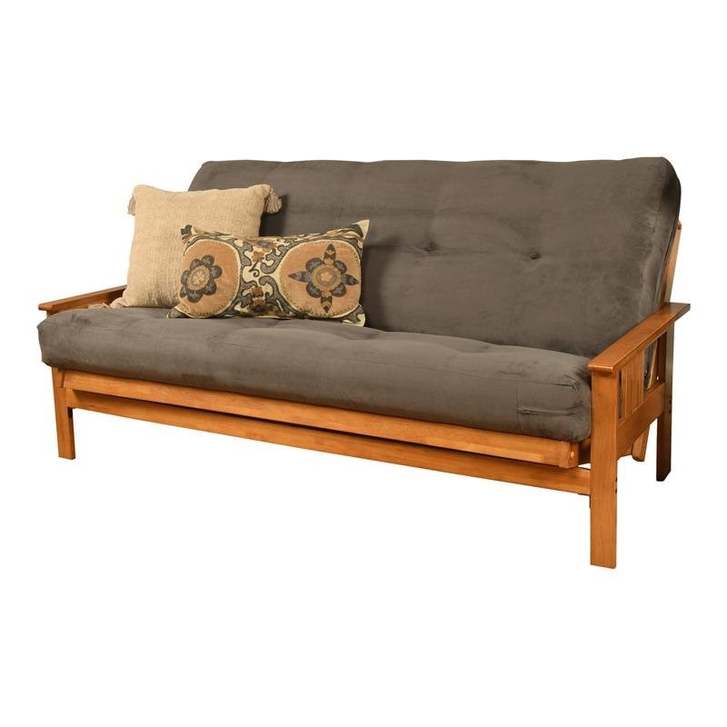 Pemberly Row Futon with Suede Fabric Mattress in Butternut and Gray