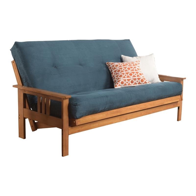 Pemberly Row Futon with Suede Fabric Mattress in Butternut and Blue