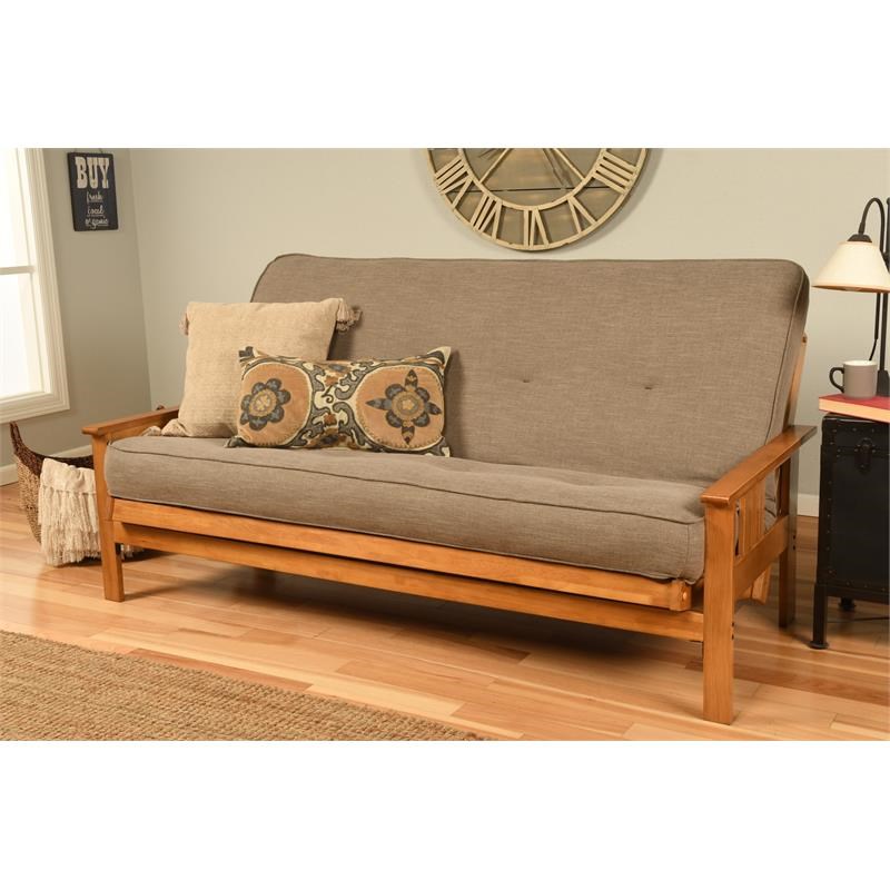 Pemberly Row Futon with Linen Fabric Mattress in Gray and Butternut