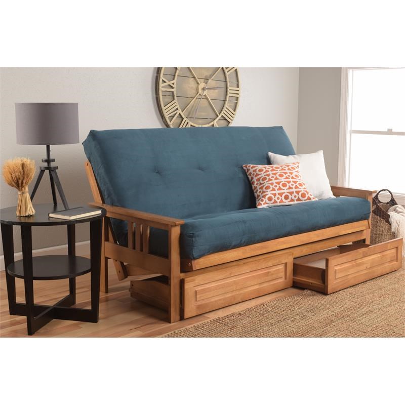 Pemberly Row Frame with Suede Fabric Mattress in Blue and Butternut