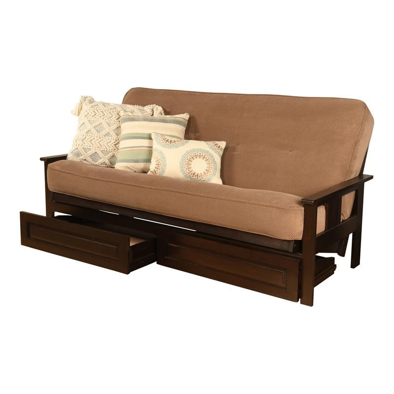 Pemberly Row Frame with Fabric Mattress in Espresso and Mocha Brown