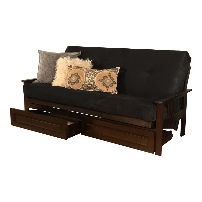 Pemberly Row Frame with Suede Fabric Mattress in Espresso and Black