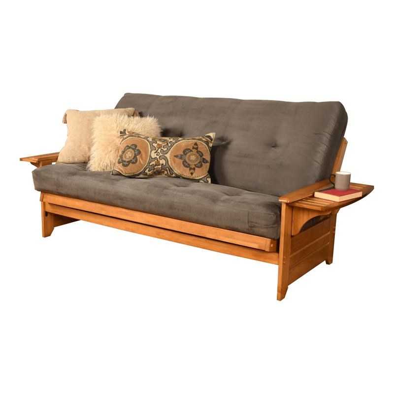 Pemberly Row Futon with Suede Fabric Mattress in Butternut and Gray
