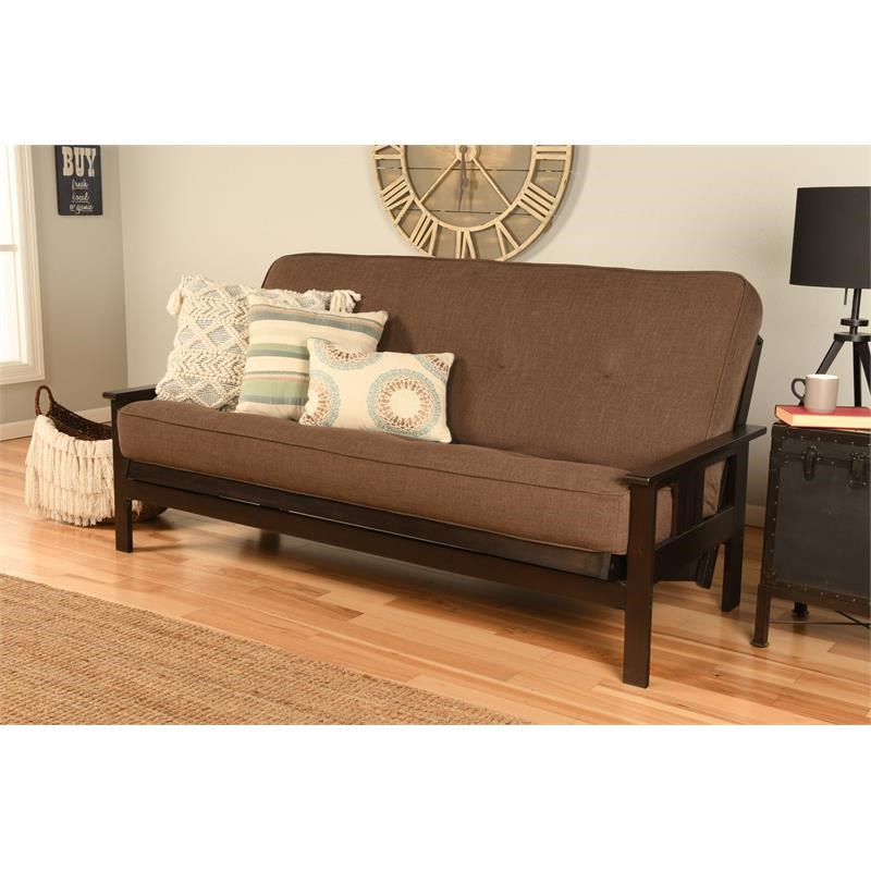 Pemberly Row Frame with Linen Fabric Mattress in Brown and Espresso