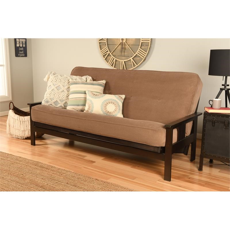 Pemberly Row Frame with Fabric Mattress in Mocha Brown and Espresso