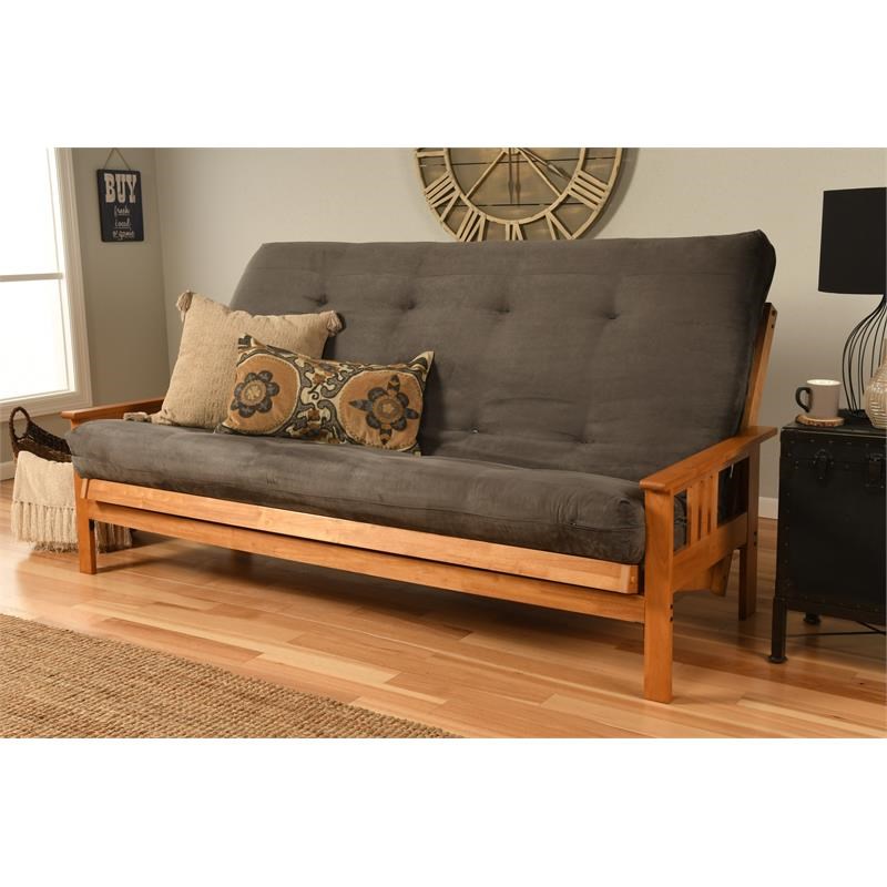 Pemberly Row Futon Frame with Fabric Mattress in Gray and Butternut