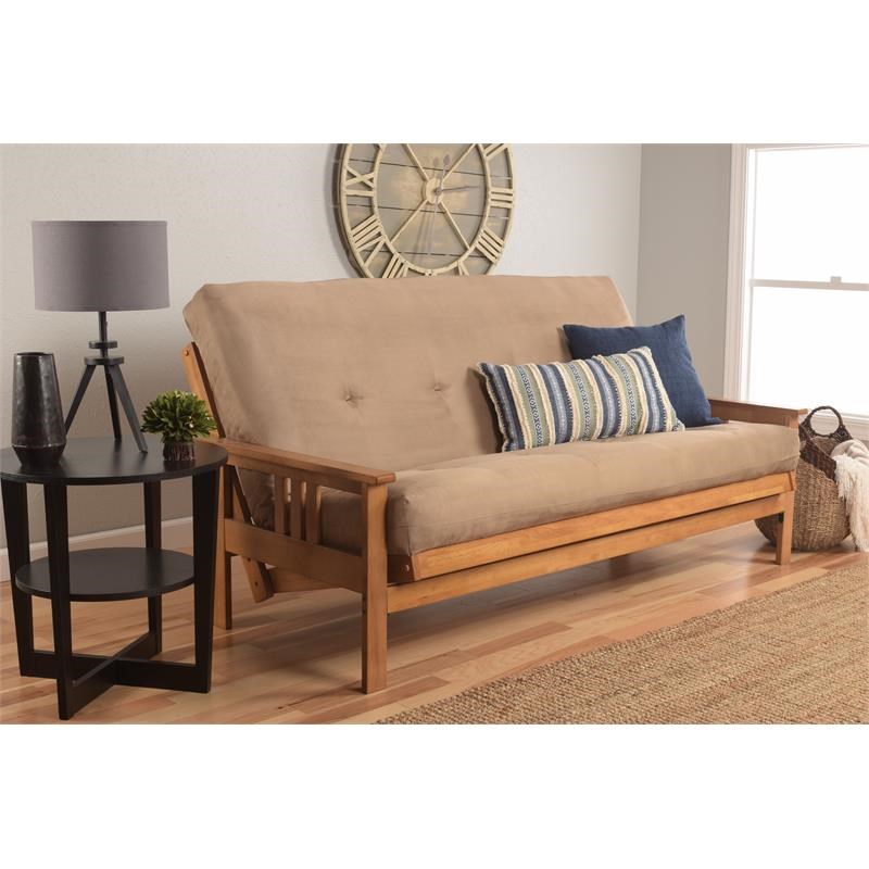 Pemberly Row Full Futon with Suede Fabric Mattress in Butternut and Tan