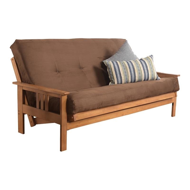 Pemberly Row Full Futon with Fabric Mattress in Butternut and Chocolate