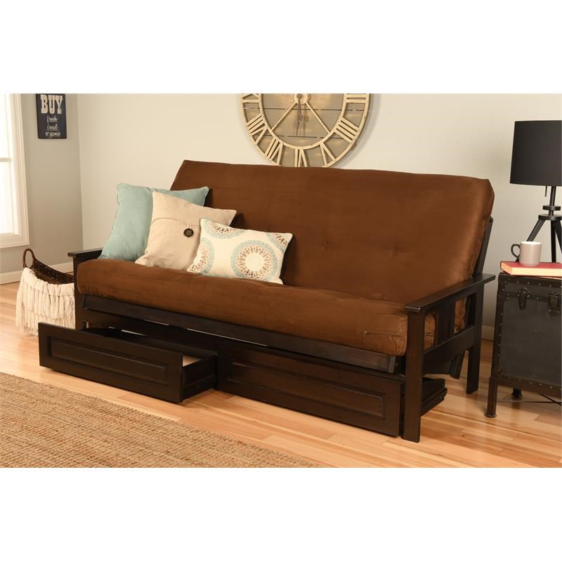 Pemberly Row Frame with Suede Fabric Mattress in Espresso and Chocolate