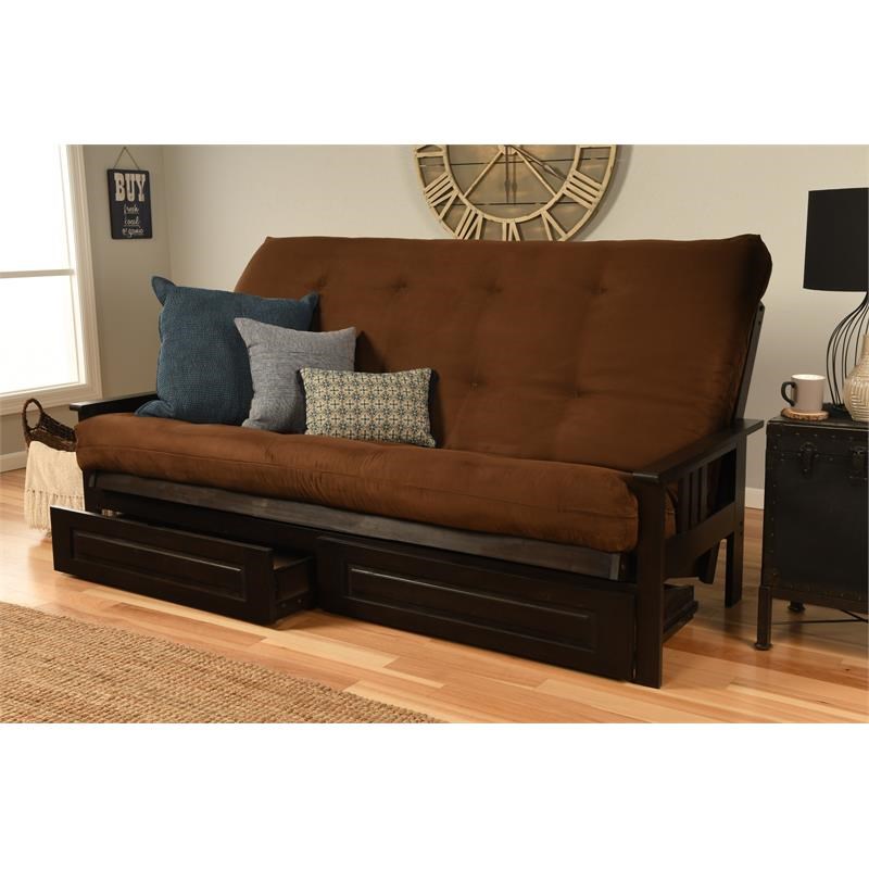 Pemberly Row Frame with Suede Fabric Mattress in Brown and Espresso