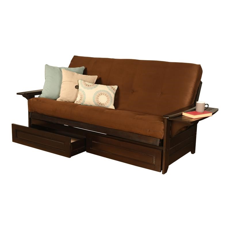 Pemberly Row Frame with Suede Fabric Mattress in Espresso and Brown
