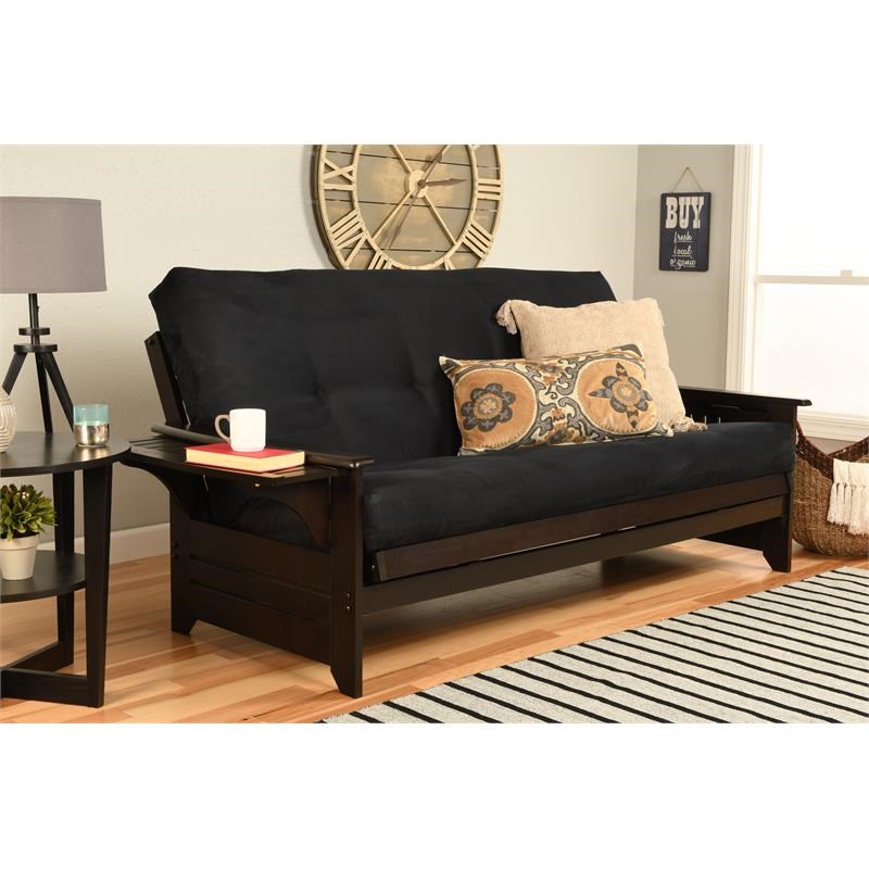 Pemberly Row Frame with Suede Fabric Mattress in Black and Espresso