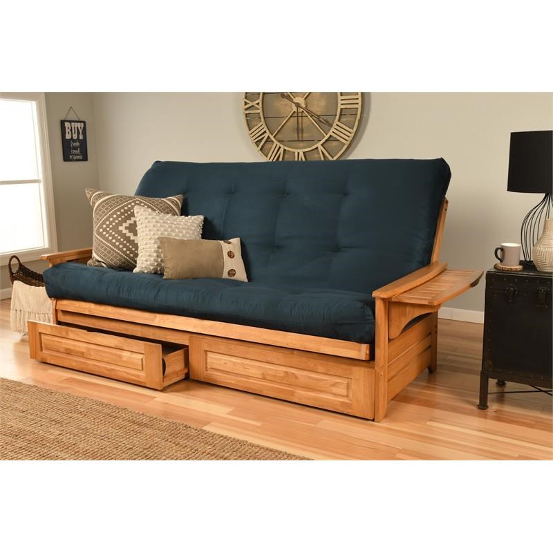 Pemberly Row Futon with Suede Fabric Mattress in Blue and Butternut