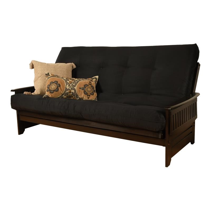 Pemberly Row Queen Futon with Fabric Mattress in Black and Espresso