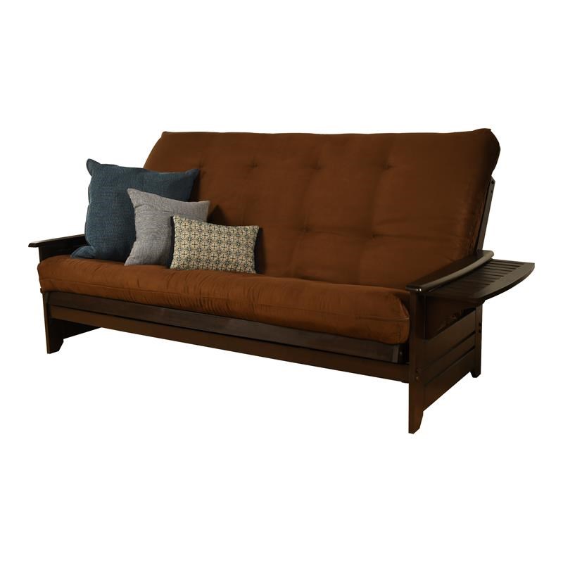 Pemberly Row Futon with Suede Fabric Mattress in Brown and Espresso
