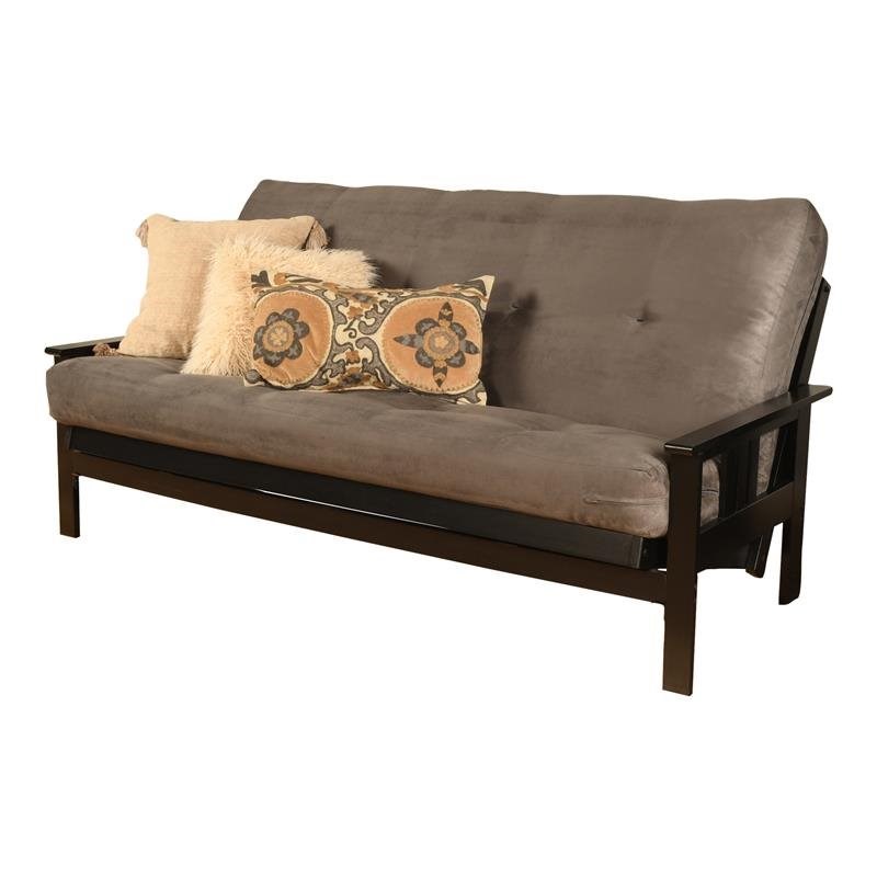 Pemberly Row Full Futon with Suede Fabric Mattress in Gray and Black