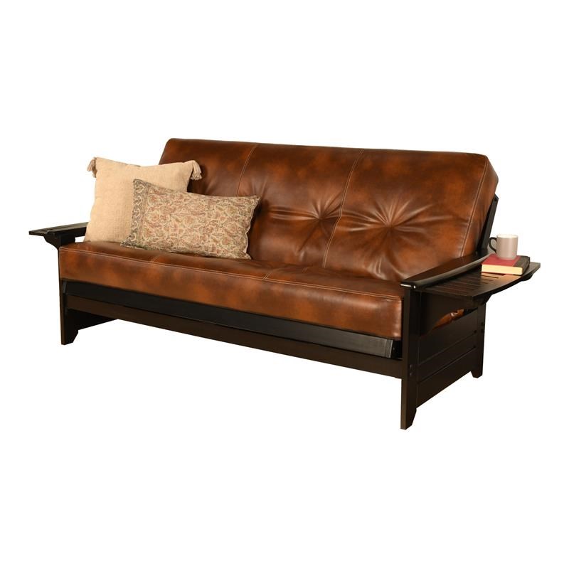 Pemberly Row Black Futon with Saddle Brown Faux Leather Mattress