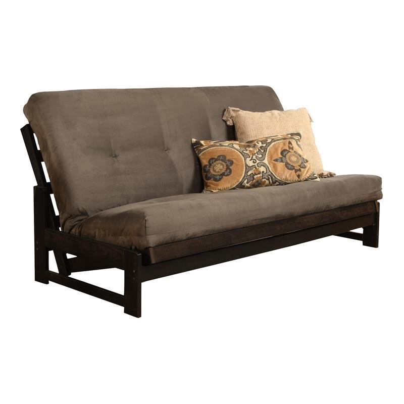 Pemberly Row Futon with Suede Fabric Mattress in Reclaim Mocha and Gray
