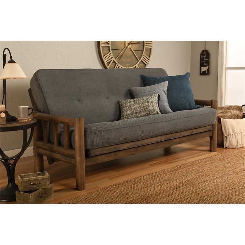Pemberly Row Futon with Fabric Mattress in Walnut and Marmont Thunder Gray