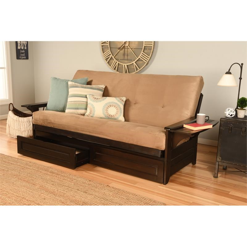 Pemberly Row Frame with Suede Peat Fabric Mattress in Brown and Espresso