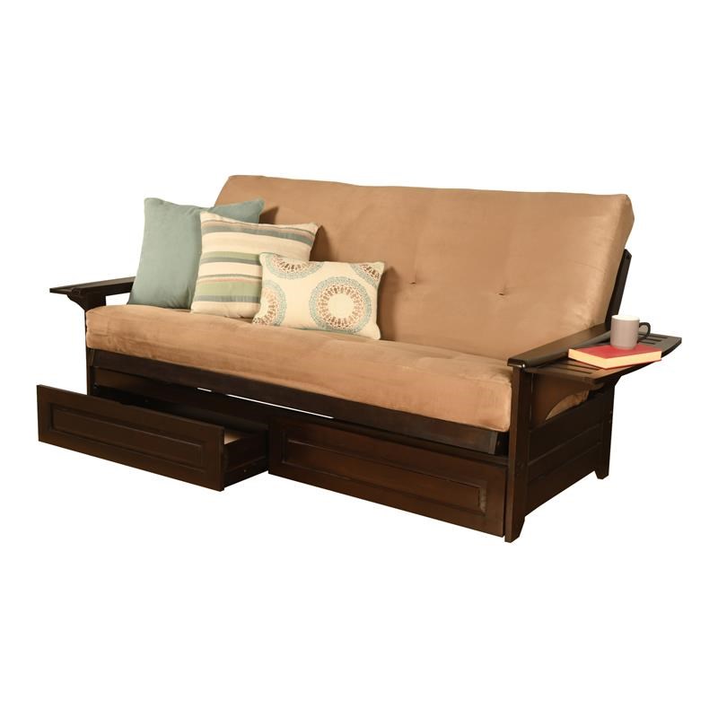 Pemberly Row Frame with Suede Peat Fabric Mattress in Brown and Espresso