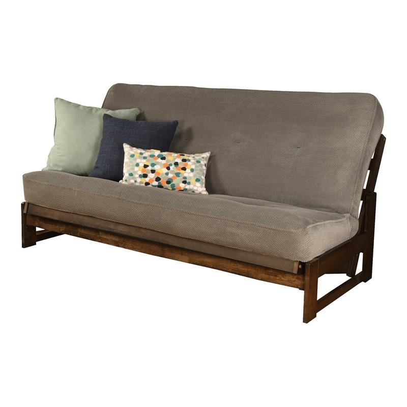 Pemberly Row Futon with Fabric Mattress in Marmont Mocha and Thunder Blue