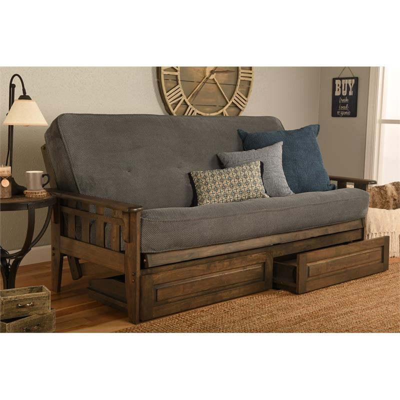 Pemberly Row Storage Frame with Fabric Mattress in Blue and Rustic Walnut
