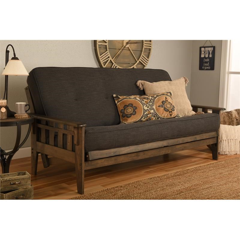 Pemberly Row Frame with Linen Fabric Mattress in Charcoal Gray and Walnut