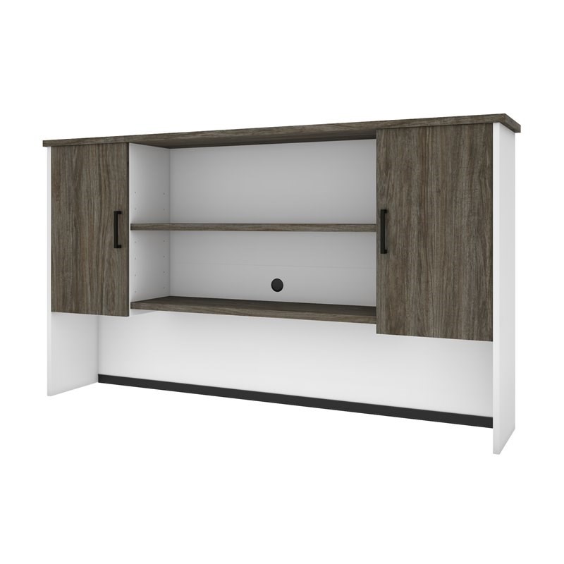 Pemberly Row Traditional 2 Door Desk Hutch in Walnut Gray and White