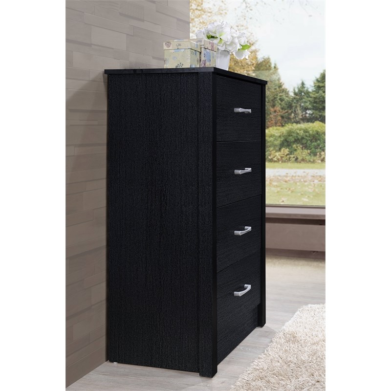 Pemberly Row Four Drawer Contemporary Wooden Chest in Black Finish