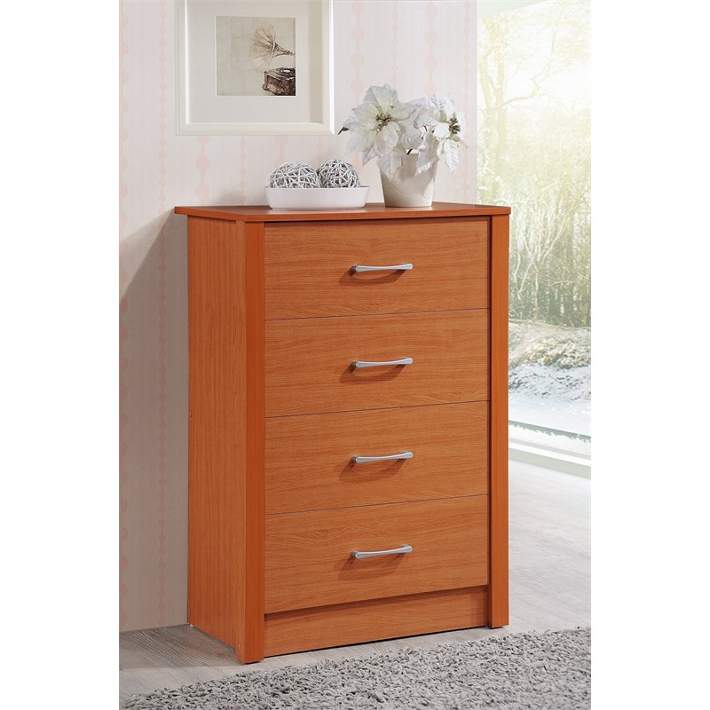 Pemberly Row Four Drawer Contemporary Wooden Chest in Cherry Finish