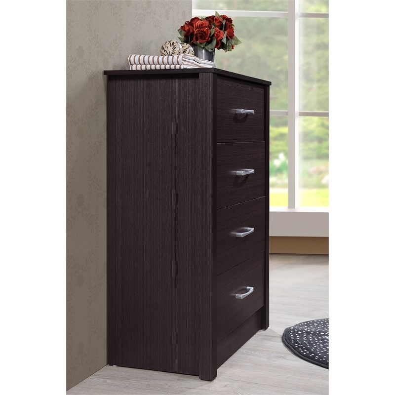 Pemberly Row Four Drawer Contemporary Wooden Chest in Chocolate Finish