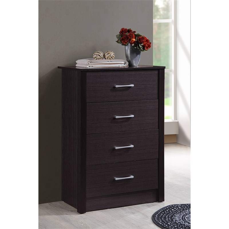 Pemberly Row Four Drawer Contemporary Wooden Chest in Chocolate Finish