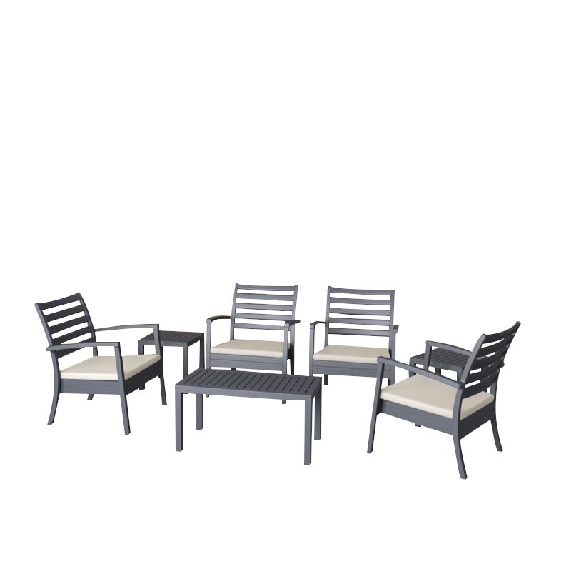 Pemberly Row Contemporary 7 Piece XL Club Seating Set in Dark Gray
