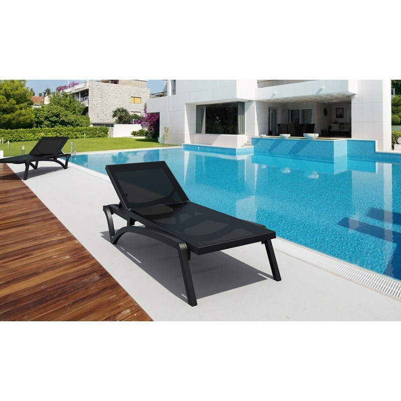 Pemberly Row Contemporary Chaise Lounge with Black Sling in Black