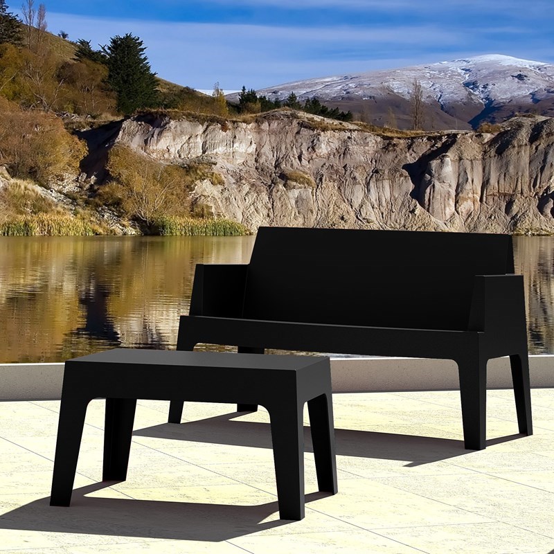 Pemberly Row Contemporary Outdoor Resin Patio Coffee Table in Black