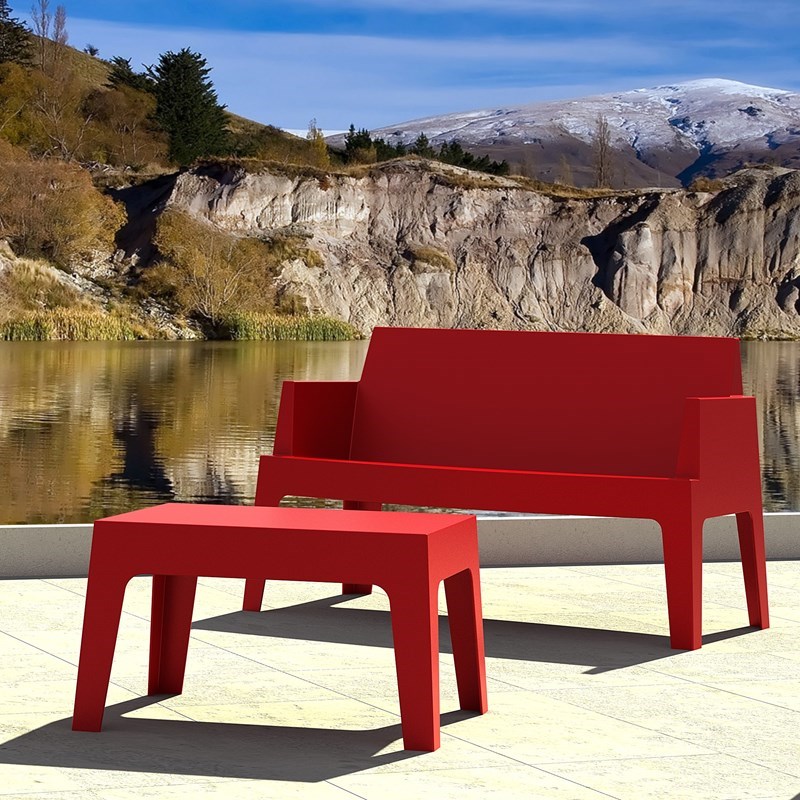 Pemberly Row Contemporary Outdoor Resin Patio Coffee Table in Red