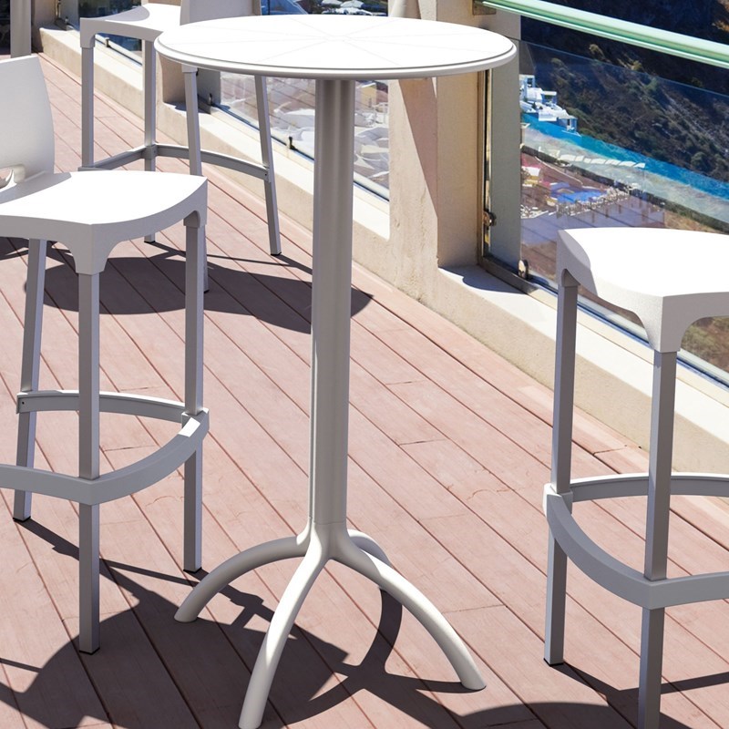 Pemberly Row Contemporary Round Patio Pub Table in White