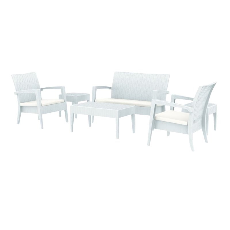 Pemberly Row Modern 6 Piece Resin Patio Conversation Set in White