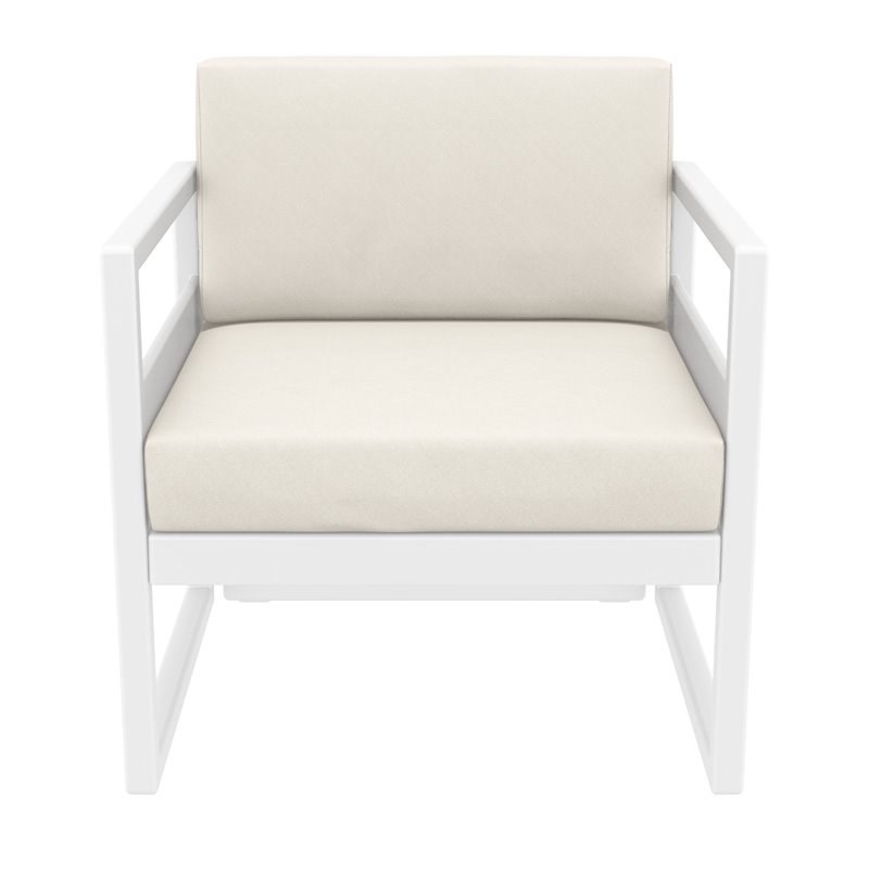Pemberly Row Patio Chair in White Finish with Acrylic Fabric Natural Cushions