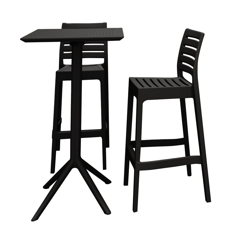 Pemberly Row Contemporary Ares Square Bar Set with 2 Barstools Black